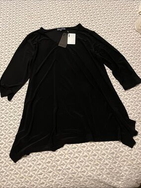 Alisha D NWT Black Women's V-Neck Tunic Top 3/4 Sleeves Size XL
